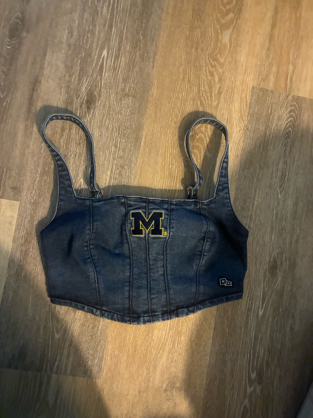 University of Michigan Navy Denim Logo Crop Tank Top